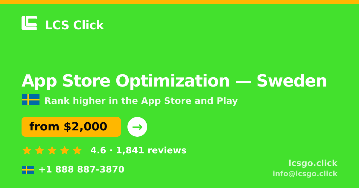 App Store Optimization in Stockholm — from $2,300/mo, rated 4.9/5 by 1594 clients. LCS Click.