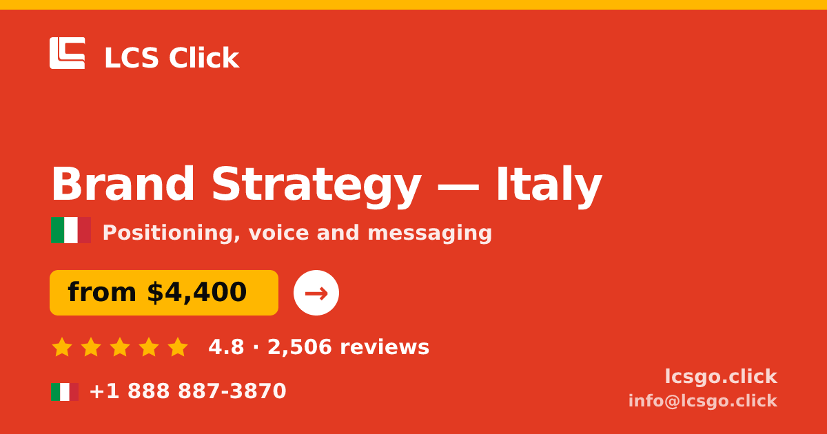 Brand Strategy in Italy — from $4,400, rated 4.8/5 by 2506 clients. LCS Click.
