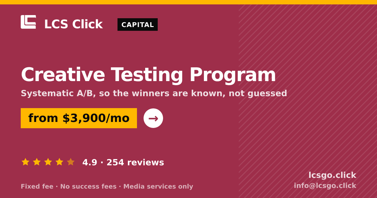 Creative Testing Program — from $3,900/mo, rated 4.9/5 across 254 reviews. LCS Click.