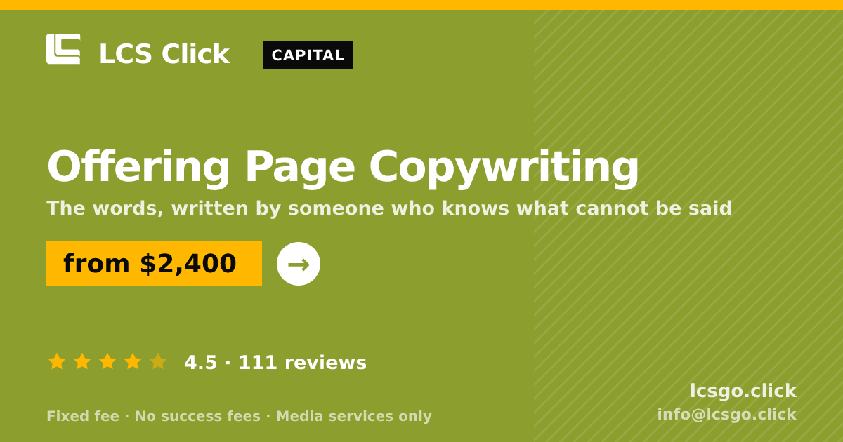 Offering Page Copywriting — from $2,400, rated 4.5/5 across 111 reviews. LCS Click.