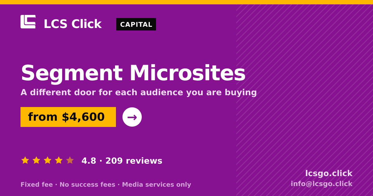 Segment Microsites — from $4,600, rated 4.8/5 across 209 reviews. LCS Click.