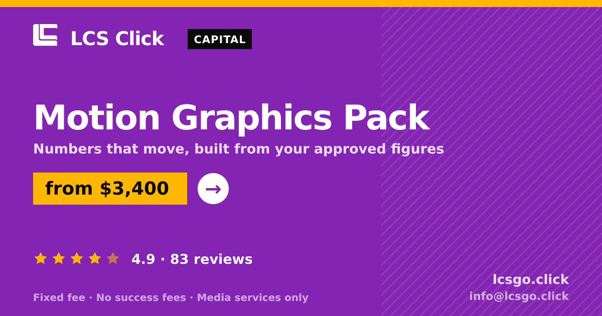 Motion Graphics Pack — from $3,400, rated 4.9/5 across 83 reviews. LCS Click.