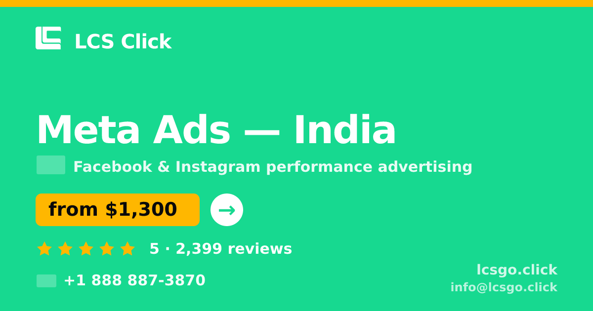 Meta Ads in India — from $1,300/mo, rated 5/5 by 2399 clients. LCS Click.