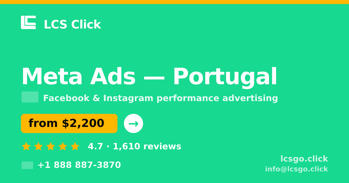 Meta Ads in Portugal — from $2,200/mo, rated 4.7/5 by 1610 clients. LCS Click.