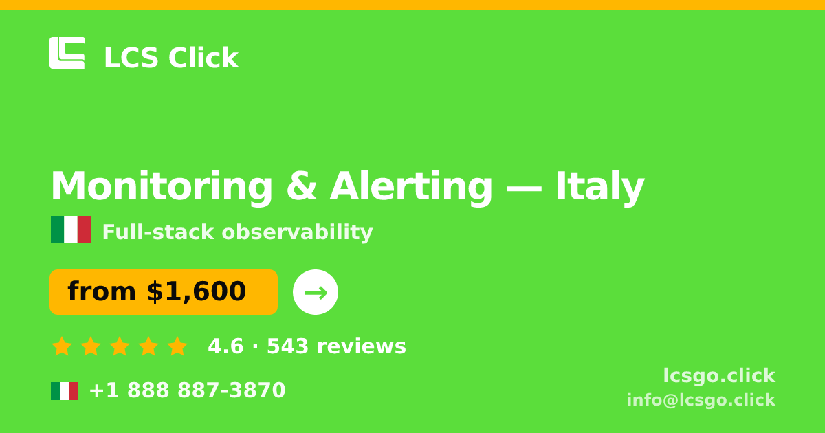Monitoring & Alerting in Italy — from $1,600/mo, rated 4.6/5 by 543 clients. LCS Click.