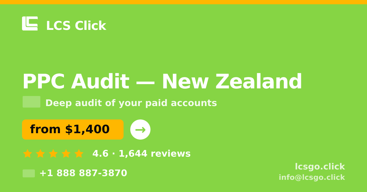 PPC Audit in New Zealand — from $1,400, rated 4.6/5 by 1644 clients. LCS Click.