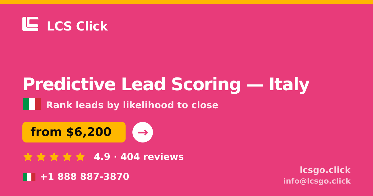 Predictive Lead Scoring in Italy — from $6,200, rated 4.9/5 by 404 clients. LCS Click.
