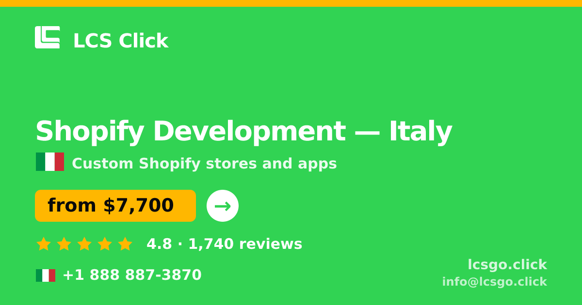 Shopify Development in Turin — from $6,400, rated 4.8/5 by 2969 clients. LCS Click.