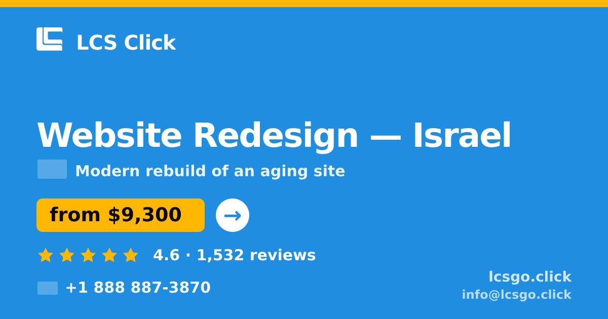 Website Redesign in Jerusalem — from $11,500, rated 4.5/5 by 682 clients. LCS Click.